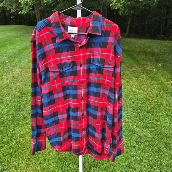 American Eagle Men's Flannel Shirt Classic Fit Red Blue Black Green Plaid sz XXL - Picture 1 of 10